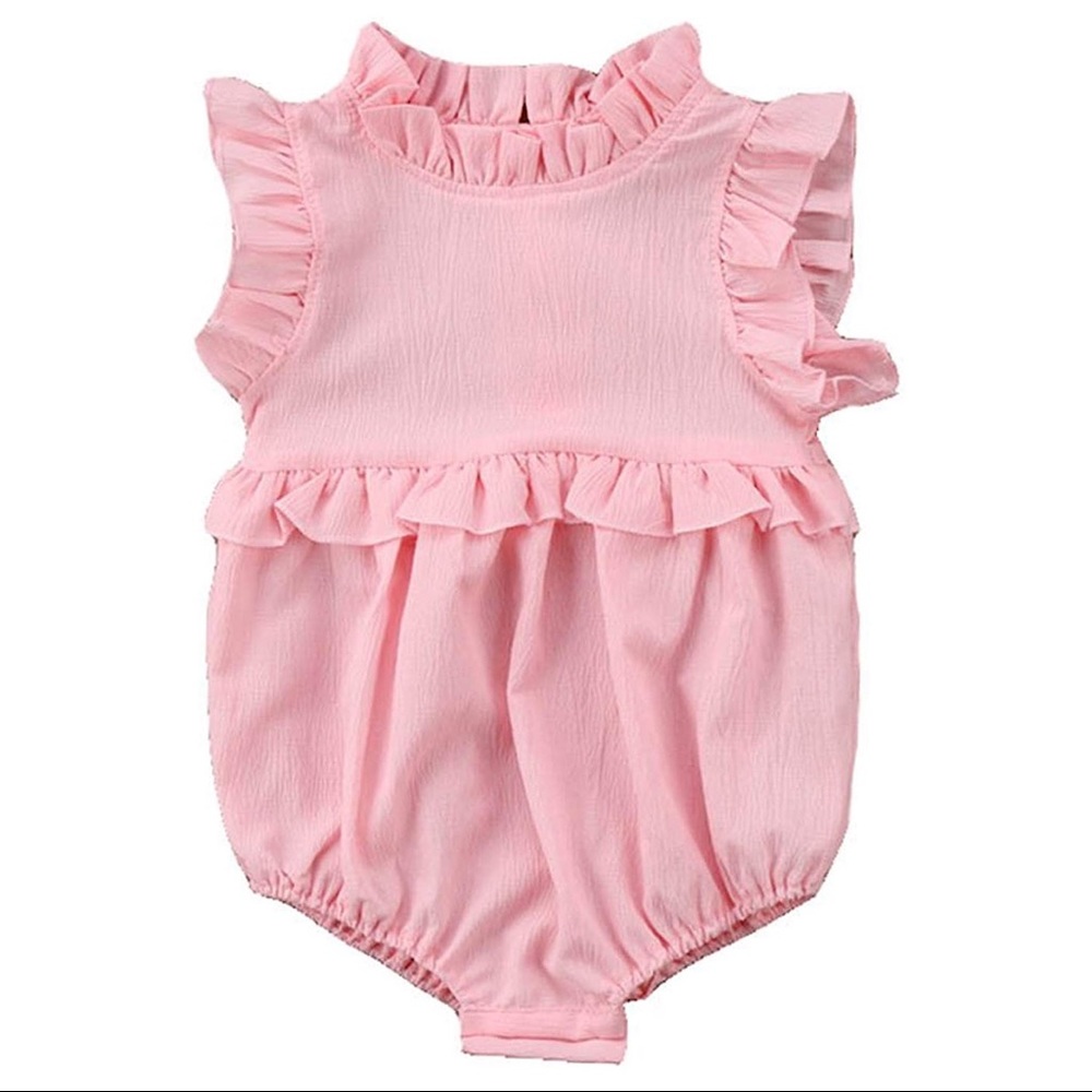 The MADISON Baby Girl Ruffle Bubble Romper in Pink